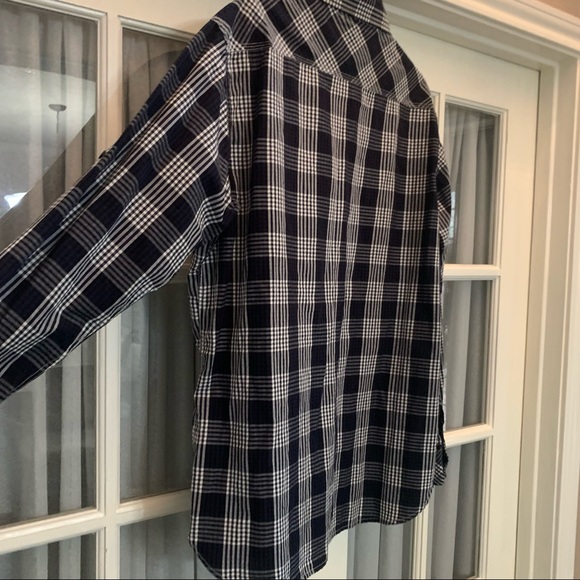 SUPER BAD SHIRT CO navy and black plaid long sleeve button-down shirt Size L - Picture 8 of 15